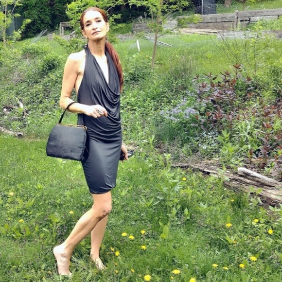 Moda International Low Cut Grey Rayon Halter Dress - Picture 6 of 7